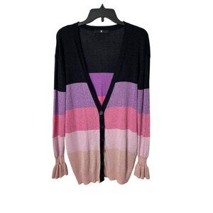 V BY VERY WOMEN'S BOLD AND COLOFRUL METALLIC STRIPE CARDIGAN SWEATER SZ M NWOT